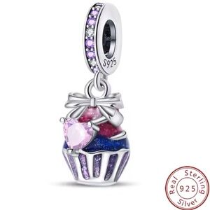 NWOT Birthday Cake Muffin Cupcake Dangle Charm Sterling Silver 925